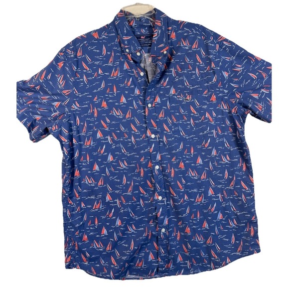 Vineyard Vines Other - Vineyard Vines Mens XL Classic Fit Tucker Shirt Blue Short Sleeve Cotton